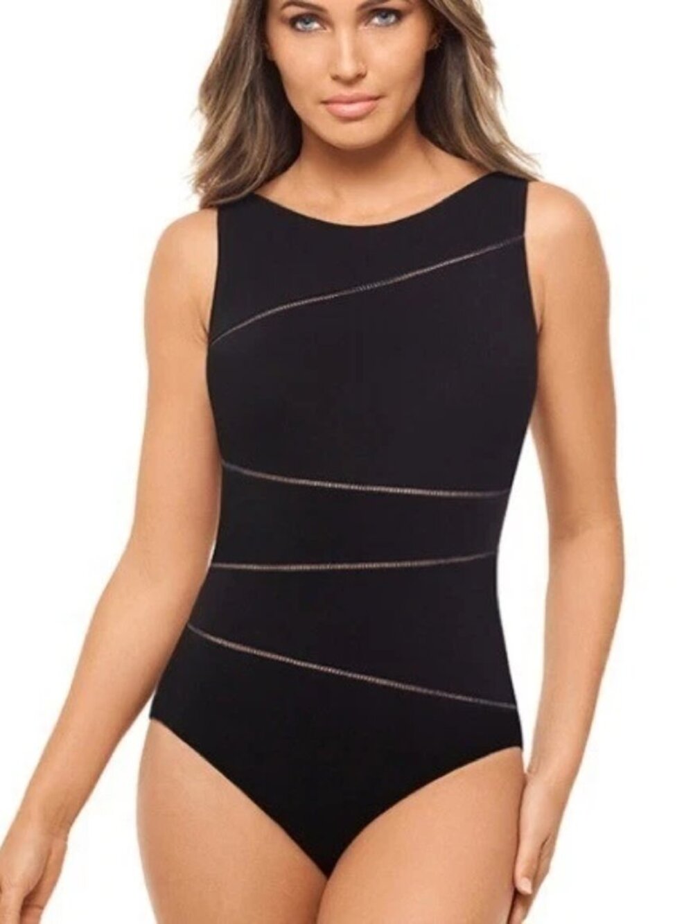Amoressa by Miraclesuit Skyline One Piece Swimsuit Black Size 12 Slimming Resort